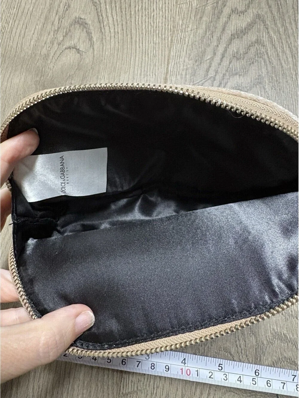 Dolce & Gabbana Women Tan Velvet Signature Cosmetic Pouch Makeup Bag